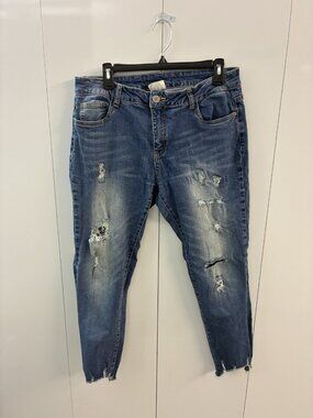 Litz Premium Denim Tapered Distressed Blue Medium Washed Jeans Size 32